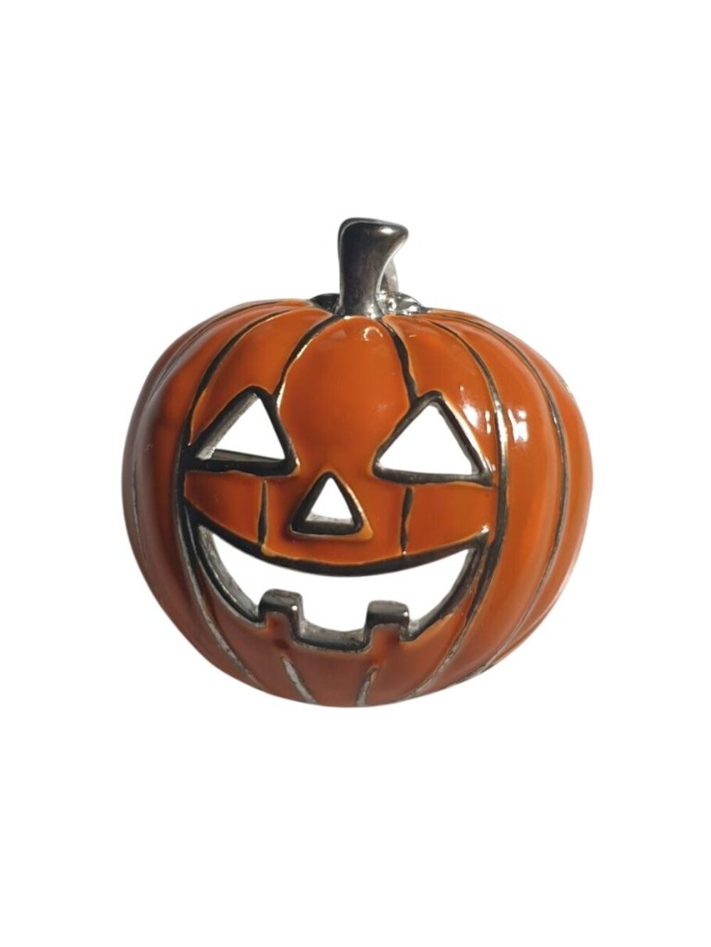 Halloween Jack O Lantern Orange Enamel Pumpkin Face Brooch Pendant 1.25 Inch